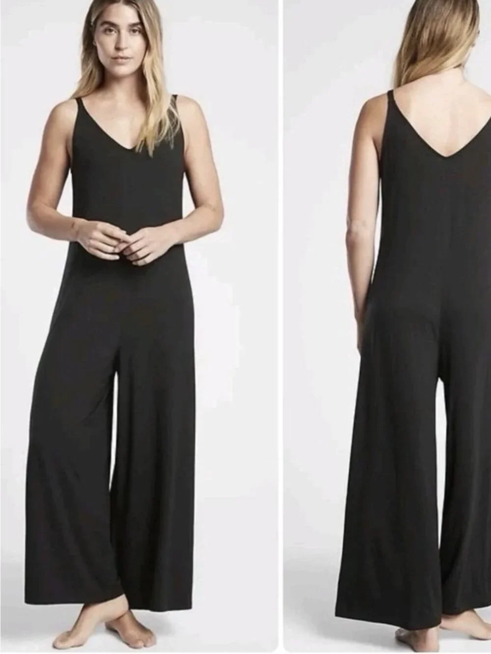 Athleta Nightime Bliss Sleep Romper Black Wide Leg Jumpsuit Loungewear Womens 1X